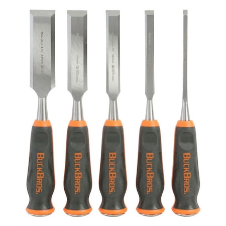 Buck Brothers 5 Piece Comfort Grip Wood Chisel Set, 3/4 in, 1/2 in, 3/4 in, 1 in 74750
